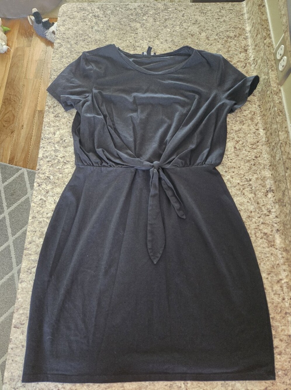 EUC EXPRESS TIE FRONT LINED T-SHIRT DRESS, BLACK, LARGE